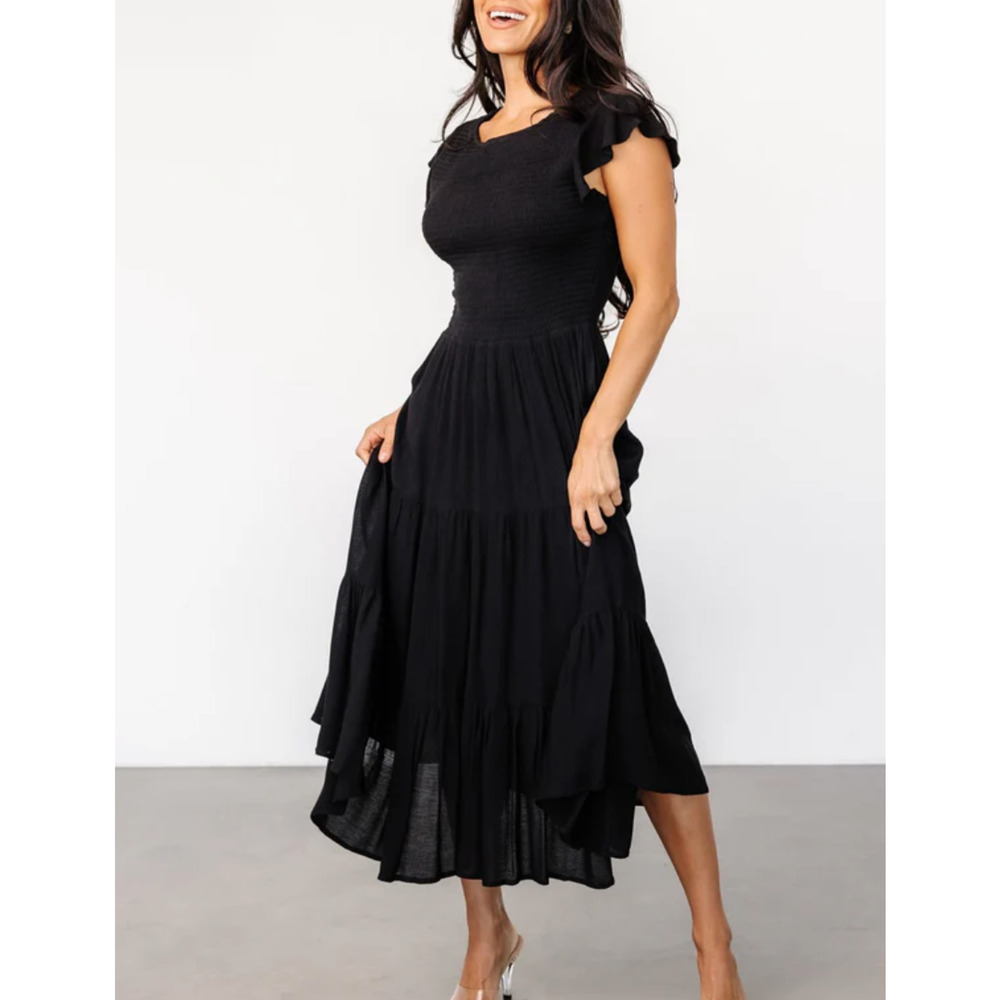 Baltic Born Loretta Black Stretch Fit Smocked Midi Dress Size XL/1X
